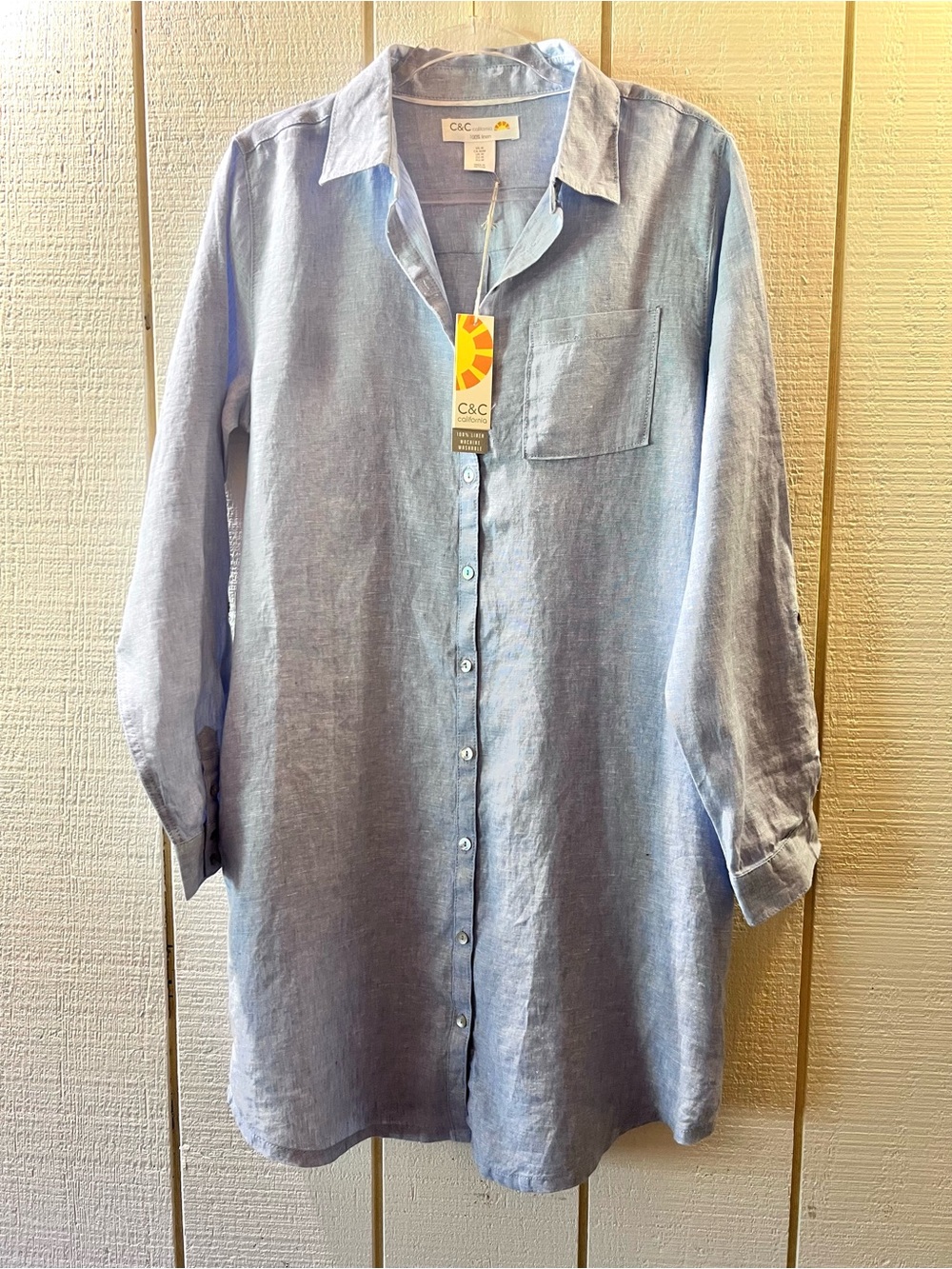C&C California Pale Blue Button-down Linen Tunic